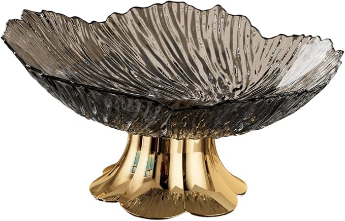 Pedestal Fruit Bowl, Snack Storage Holder, Fruit Tray, Dessert Display Stand, Decorative for Living Room Kitchen Home, E with Gold Base, Black