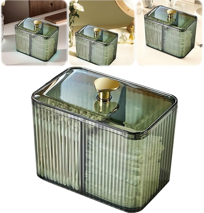 Dual-Section Cotton Swab Storage Box Clear Plastic with Lid for Vanity