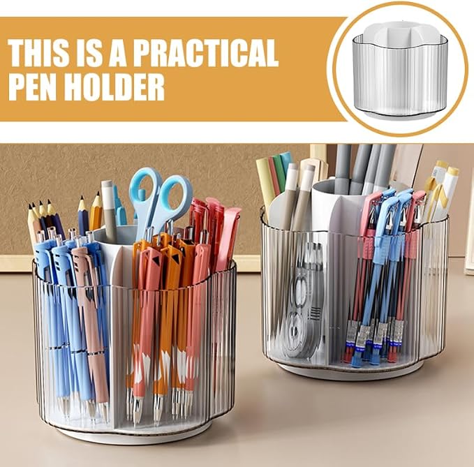 ABOOFAN Rotating Pencil Holder Rotatable Pen Holder for Desk Pen Organizer for Desk Makeup Brush Organizer Stationery Storage Container 5.31 X 5.31 X 5.00 in for Office and Home
