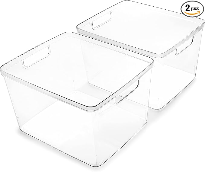 BINO | Plastic Bins, Large - 2 Pack | THE LUCID COLLECTION | Multi-Use| Built-In Handles | BPA-Free | Clear Storage Containers | Fridge Organizer | Pantry & Home Organization