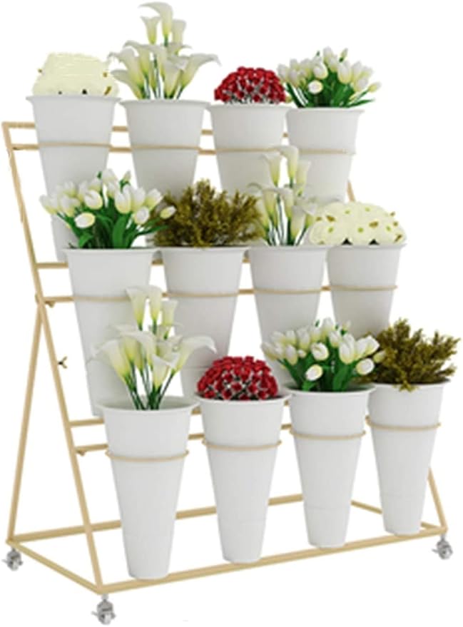 Plant Flower Stand Movable Wrought Iron Multi-Layer Flower Display Stand Plastic Flower Bucket Stand for Florist Balcony Courtyard (Color : B) (A)