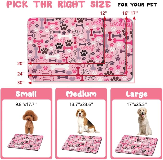 Dog Food Mats for Floors Waterproof, Pet Water Bowl Mats Pet Feeding Absorbent Placemats Pink 17 * 30 inch