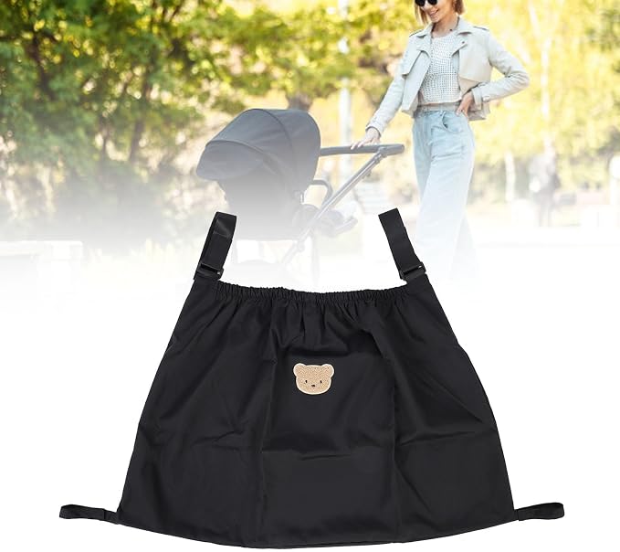 Universal Stroller Organizer Nylon Stroller Storage Bag for Baby Essentials | Large Capacity, Non-Slip, Adjustable, with Hook & Loop, Fits for Uppababy, Nuna, Britax, Doona Strollers, Black Bear