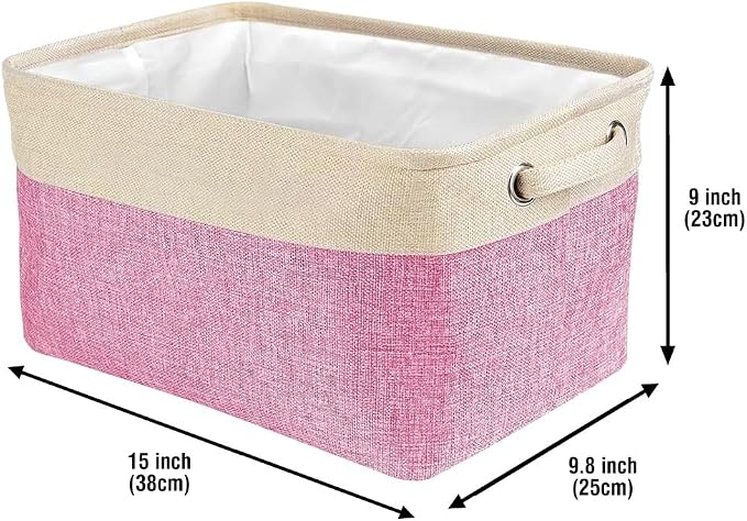 Personalized Fabric Dog Toy Storage Basket with Lovely Dog French Bulldog Collapsible Sturdy Fabric Pet Toys Storage Bin Cube with Handles for Organizing, Pink and White