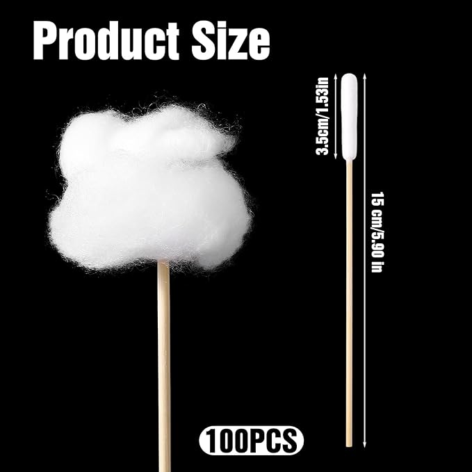 100Pcs Large Cotton Swabs 6 Inch Long Dog Ear Swabs with Bamboo Handle for Dogs Soft Cotton Buds Gentle and Lint-Free Specially Designed for Dogs Pets Ears Cleaning Solution