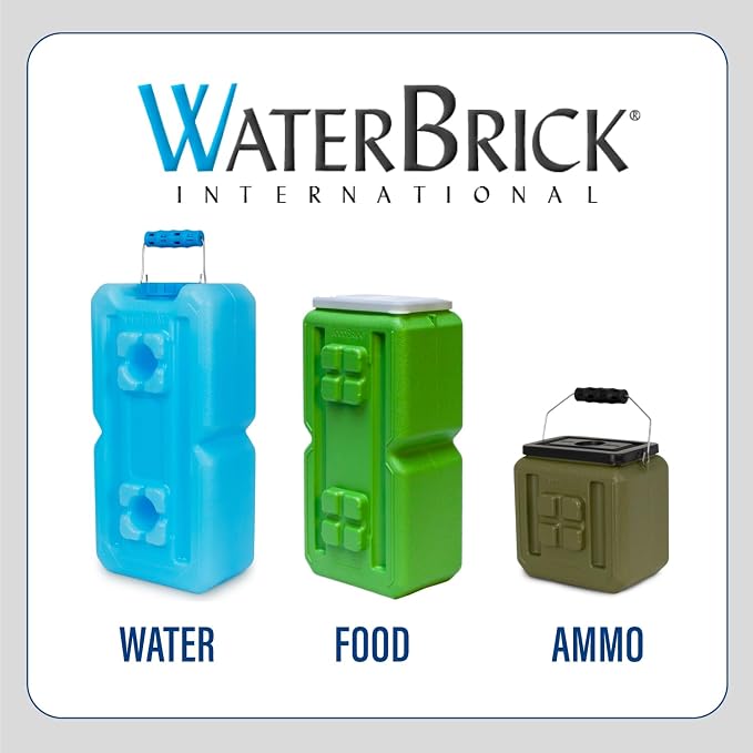 WaterBrick International Water Storage Containers for Emergency Water Storage | 4-Pack of Stackable 3.5 Gallon Water Container Bricks | Food-Grade HDPE Plastic | BPA-Free | STD Tan