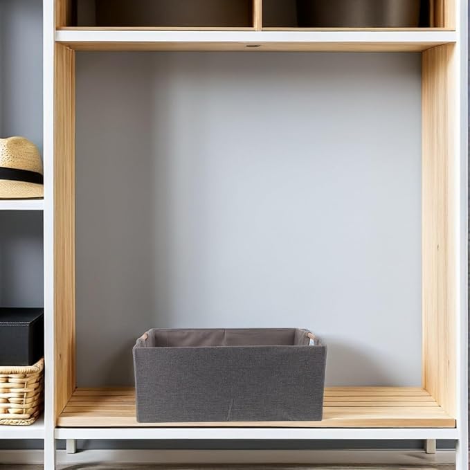 Foldable Fabric Storage Basket for Clothes, Rectangular Cloth Organizer with Wood Handles, Sturdy and Portable Clothing Storage Holder for Bedroom and Underbed Use,