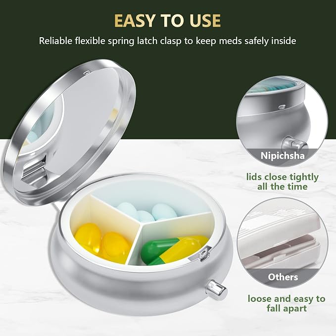 Pill Box, Small Pill Case for Purse & Pocket, Travel Medicine Organizer | Cute Travel Medicine Organizer, Portable Medicine Container Holder to Hold Vitamins, Medication, Fish Oil & Supplement