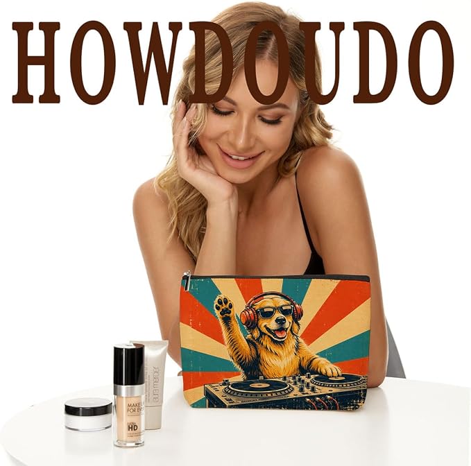 Cool DJ Dog Makeup Bag Funny Cat Headphones Cosmetic Bag Gifts for Women 02 | Cool Durable Travel Organizer Pouch for Women, Stylish Dog Lovers Gift, Retro Style Music Lover Animal Toiletry Bag