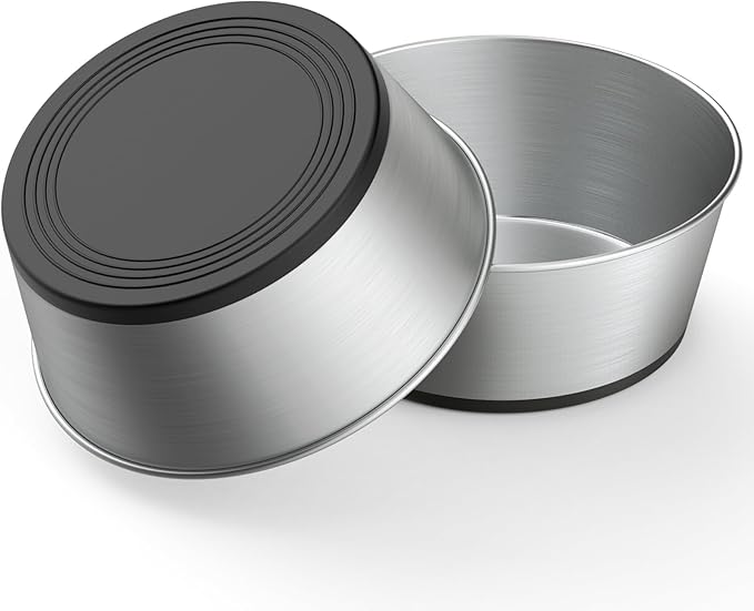 WROSWT 304 Stainless Steel Dog Bowls Set of 2, Anti Rust Metal & Non Slip Rubber Base, Heavy Duty Large Feeding Dishes, Food Grade BPA Free, Food and Water Bowl for Large Dogs (64oz, 8cup)