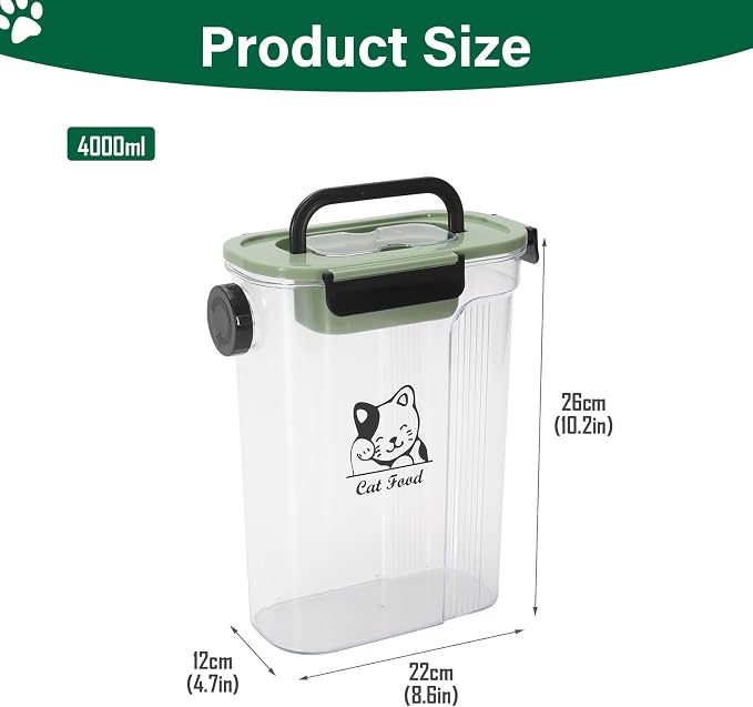 Cat Food Storage Container,Pet Food Storage Bin with Side Pouring Spout and Handle,5lb Cat Treat Containers Dry Food,Airtight BPA Free Portable Cat Food Holder Storage for Oatmeal,Rice,Flour