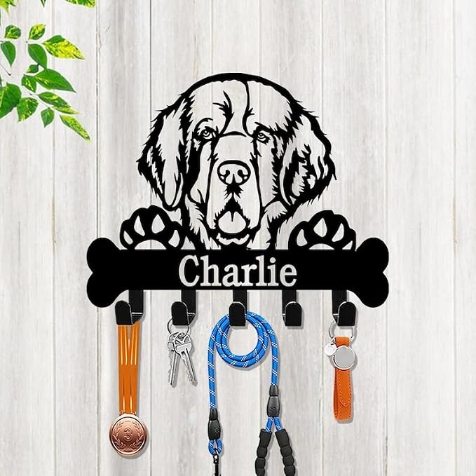 Personalized Clumber Spaniel Dog Leash Holder, Collar Organizer | Key Holder Wall Mount, Dog Lover Gifts, Metal Decor, House Warming Gifts New Home, Dog Leash Holder for Wall