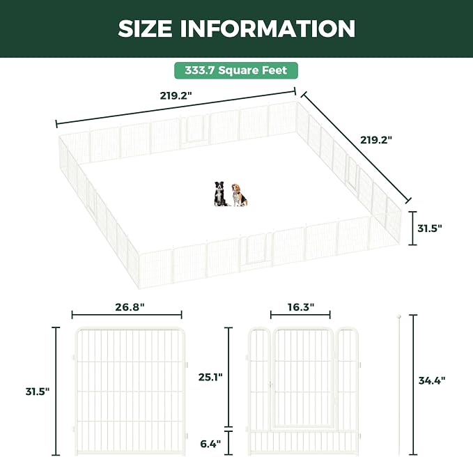 FXW Rollick Dog Playpen, Indoor, Yard & RV Camping, 32" H, 32 Panels | Easy setup, Heavy-duty, DIY layouts, for Small & Medium Dogs, Patented