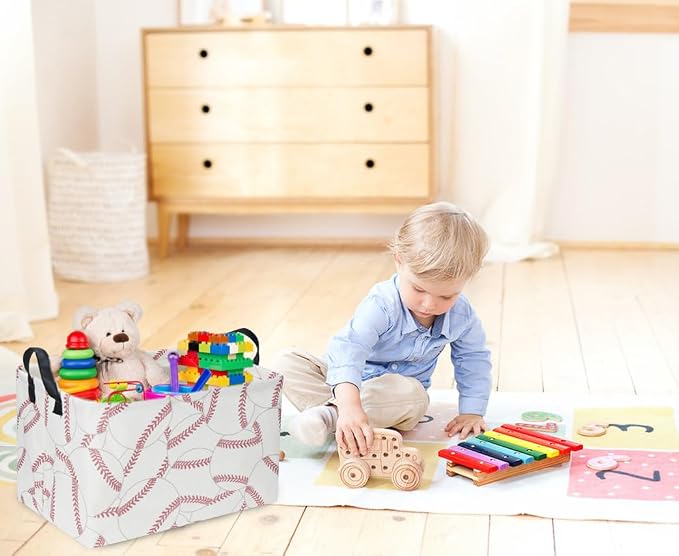 Rectangular Baseball Baskets, Sport Basket for Kids,Kids Basket, Boys Storage bins with Handles.Clothers,Toys,Books, Gifts Storage. (Baseball)
