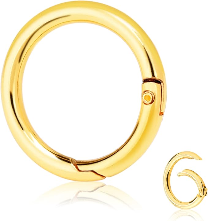 10 Pack 1 Inch Gold Carabiner Clips, Metal Spring O Rings Round Carabiner Keychain Clips for Replacement Purse Ring Hardware, Keyrings, Paracord Keychain Lanyard, Home Car Keyrings Attachment
