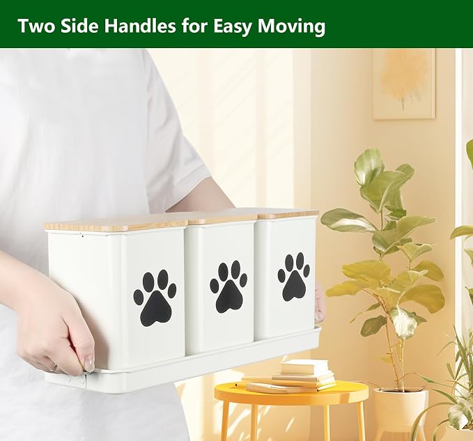 Set of 3 Metal Dog Treat Jars,60oz Airtight Dog Treat Container with Bamboo Lids,Cat Treat Canister,Puppy Cookie Container for Kitchen Counter,Coated Galvanized Steel-White