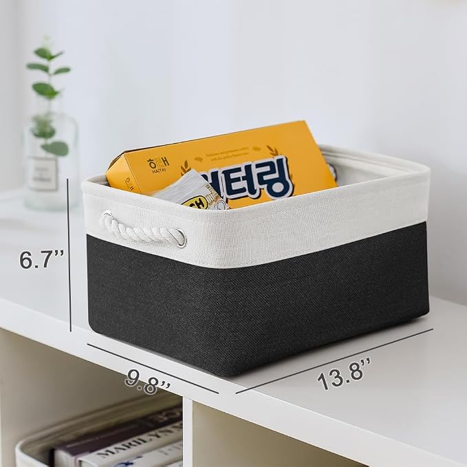 Storage Basket for Organizing - 3 Pack 13.8x9.8x6.7 inch Medium Collapsible Storage Bin for Shelves with Handles Organizer Closet Cubes Cloth Gift Toy (White & Black)