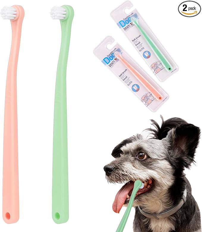 2 Pack Mini Head Soft Cat & Dog Toothbrush Deep Clean Kit, Portable Travel Friendly & Easy to Use for Puppy, Kitten, Small Dog & Cat