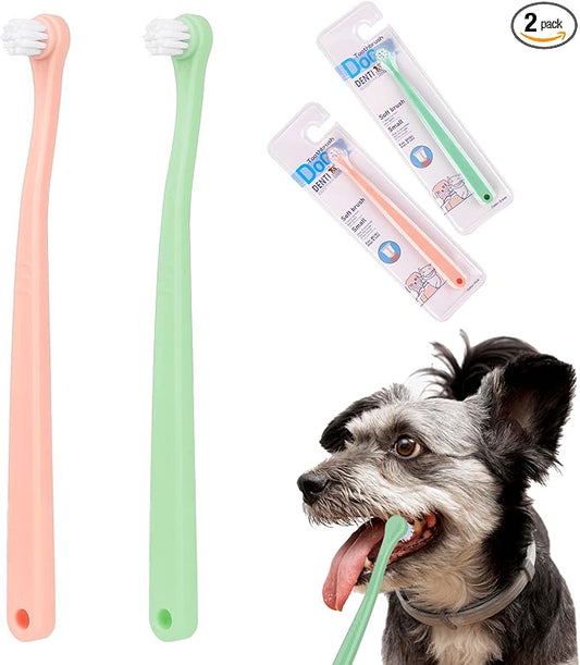 2 Pack Mini Head Soft Cat & Dog Toothbrush Deep Clean Kit, Portable Travel Friendly & Easy to Use for Puppy, Kitten, Small Dog & Cat