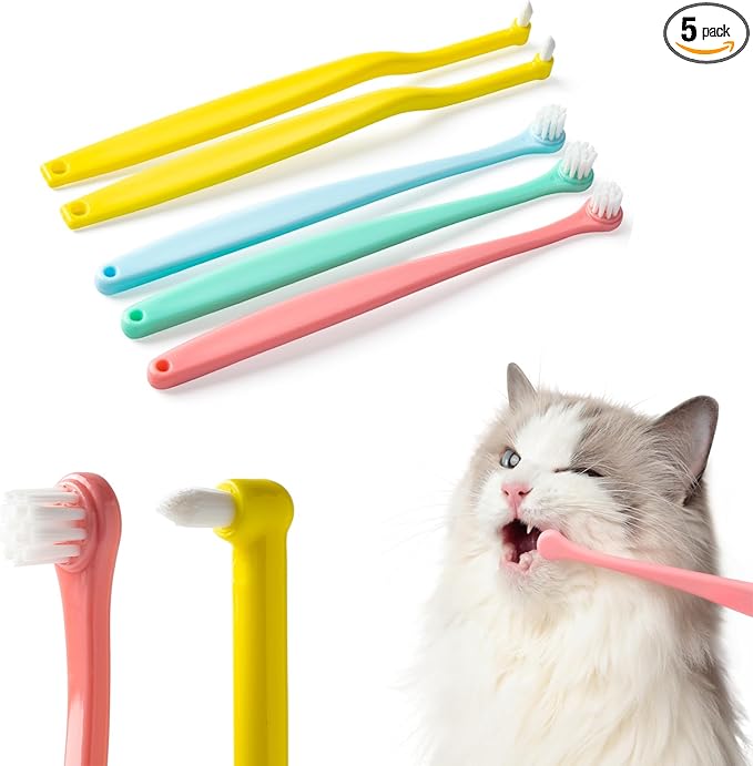 E.M&S.T by Emmeliestella Small Dog & Cat Toothbrush Micro Head, Cat Dental Care, Pets Toothbrush, Oral Hygiene, Easy to Handle, Deep Clean, Soft Bristles, Multi-Angle, Round&Pointed Toothbrush, 5 PCS