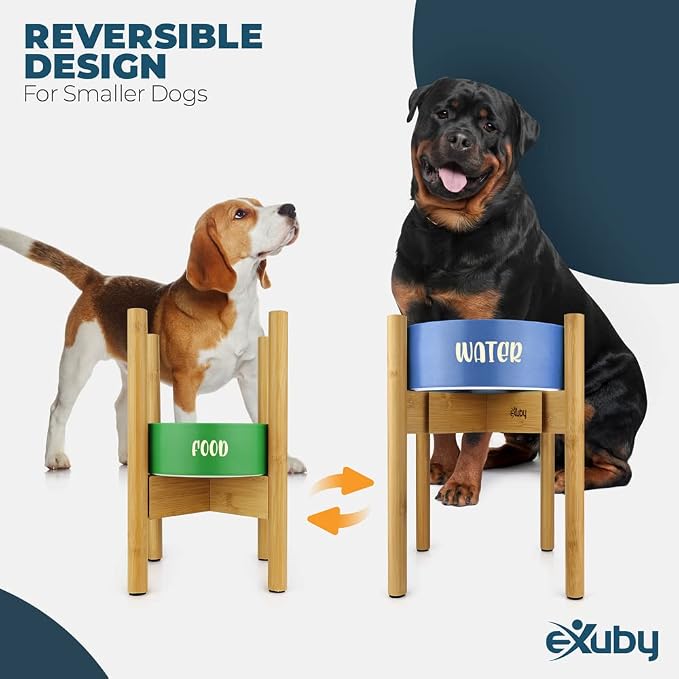 eXuby - 2-Pack Adjustable Dog Bowl Stand for Large Breed dogs - Keeps Your Dog Comfortable While Eating or Drinking - Perfect Height of 14" - Expands to 11.25" - Bowls Sold Separately