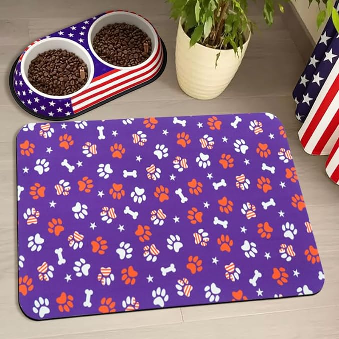 4th of July Dog Food Mats for Floors Waterproof, Cat Water Bowl Mats Pet Feeding Absorbent Placemats 12 * 20 inch