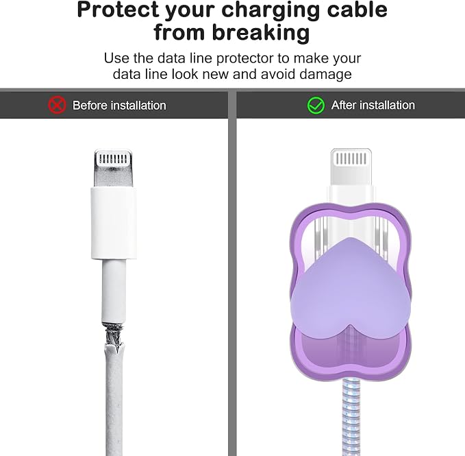 Cute Cable Protector for iPhone Charger with Unique Design 3D Love Heart Wave Data Cable USB Charger Data Line Phone Wire Saver Protector for iPhone 11 12 13 14 Pro Max Charger Protector-Purple