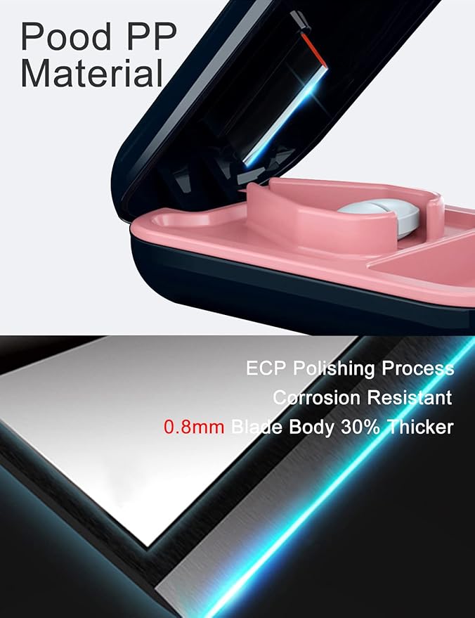 DUBSTAR Pill Cutter Splitter for Small and Tiny Large Pills Pink ＆ Pink | Pill Cutters with Removable Silicone Pad, Tablet Splitters Cuts Vitamins Tablets for Purse Pocket