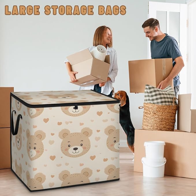 Bear Large Storage Bags, Fabric Bed Storage Containers, Foldable Closet Organizers for Blanket, Clothing, Comforter, Bedding, Cute Bear