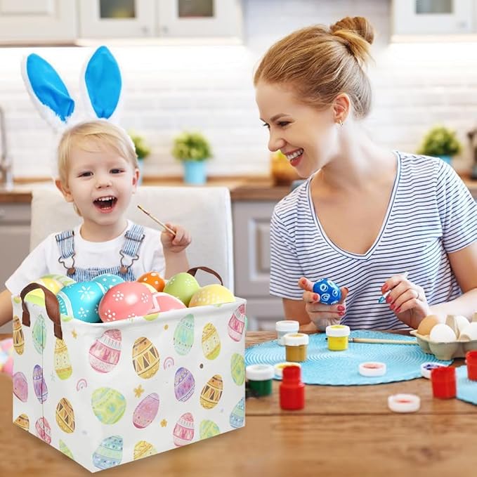 FXOLCSHE Rectangular 3pack Easter basket,Easter basket empty,Kids Toy Storage Basket for baby Bedroom,Toy Gift Organizerm,Kids Storage Bin,Easter gift box(Cute Easter egg)