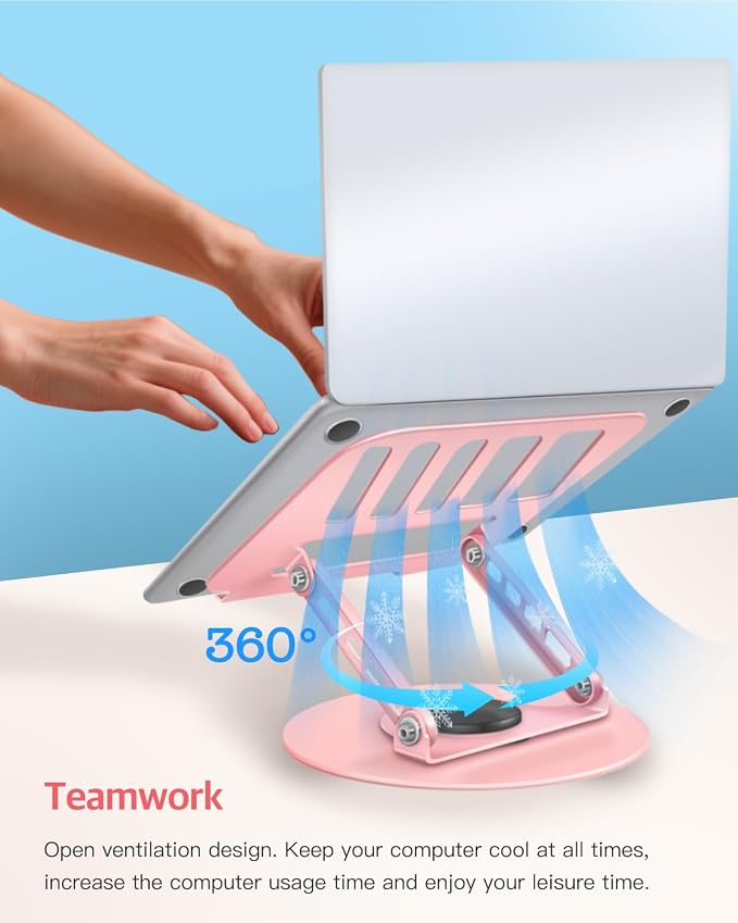 360° Rotating Adjustable Laptop Stand Perfect for Work, Painting,Office,Travel,Home,Fits MacBook & Laptops up to 13-15",Dual Rotary Shaft,Folding Design-Pink