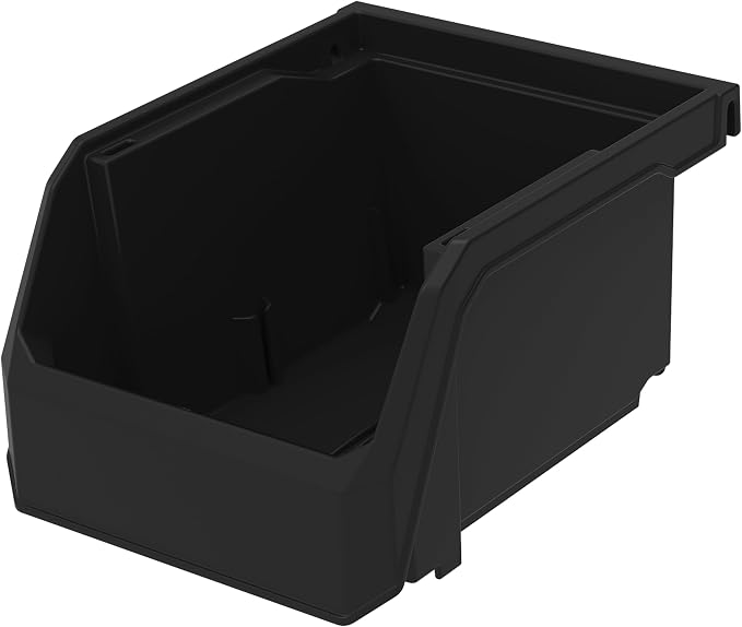 Extra-Small Stackable Plastic Storage Bins, 12-Pack, Black | Open-Front Stackable Bins For Garage, Pantry, Closet & Office, 5"L X 4"W X 3"H, Nests When Empty, Durable Plastic