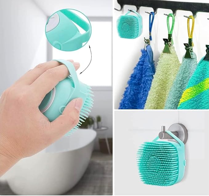 Pet Bath Massage Brush Puppy Dog Cat Grooming Soft soap Dispensing(Pink)