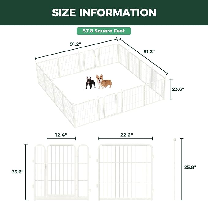 FXW Rollick Dog Playpen, Indoor, Yard & RV Camping, 24" H, 16 Panels | Easy setup, Heavy-duty, DIY layouts, Walk-through gate, for Puppies & Small Dogs, Patented