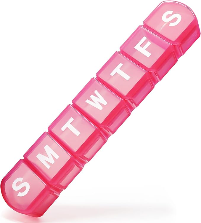 XL Weekly Pill Organizer 7 Day, MOLN HYMY Extra Large 1 Week Pill Dispenser Case, Daily Medicine Organizer to Hold Medication, Vitamins, Fish Oils and Supplement (Pink