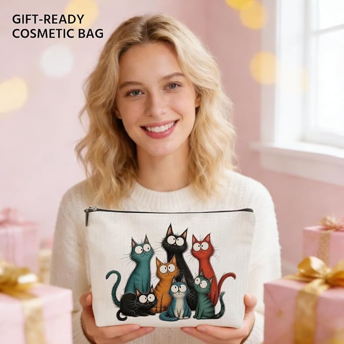 JIUWEIHU Cute Cat Makeup Bag Cats Gifts Cosmetic Bag Travel Toiletry Bags | Toiletry Organizer Pouch Christmas Birthday Gifts for Women Mom Girls Sisters Daughters Friends Cats Lover Pet Owner