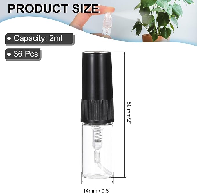 PATIKIL 2ml Glass Mini Perfume Sample Bottles, 36 Pcs Fine Mist Refillable Empty Mini Spray Bottle Fragrance Sample Bottles Sprayer for Perfume Travel Liquid Essential Oil, Black