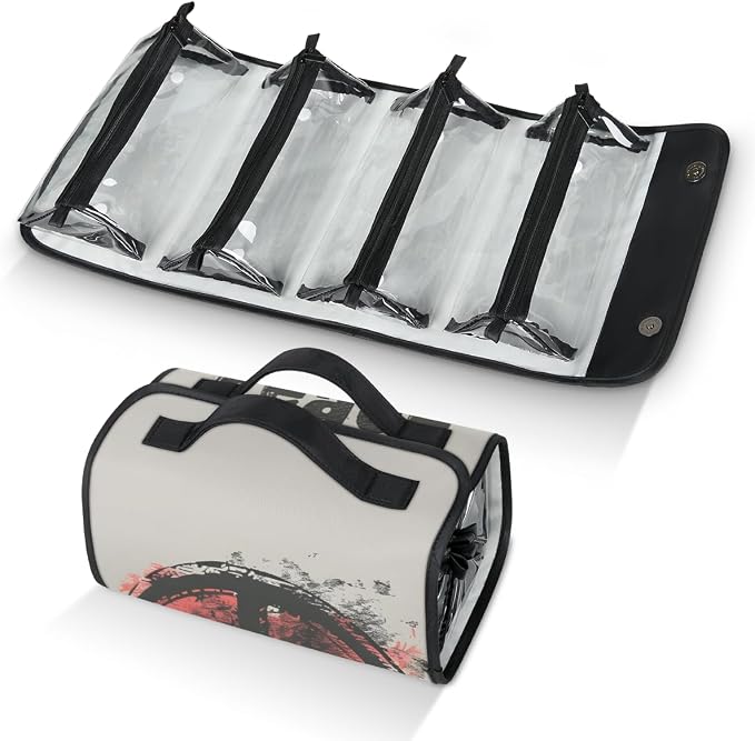 Peace Sign Makeup Bag for Women Hanging Roll-Up Travel Organizer Toiletry Kit with 4 Removable Compartments, Peace Symbol