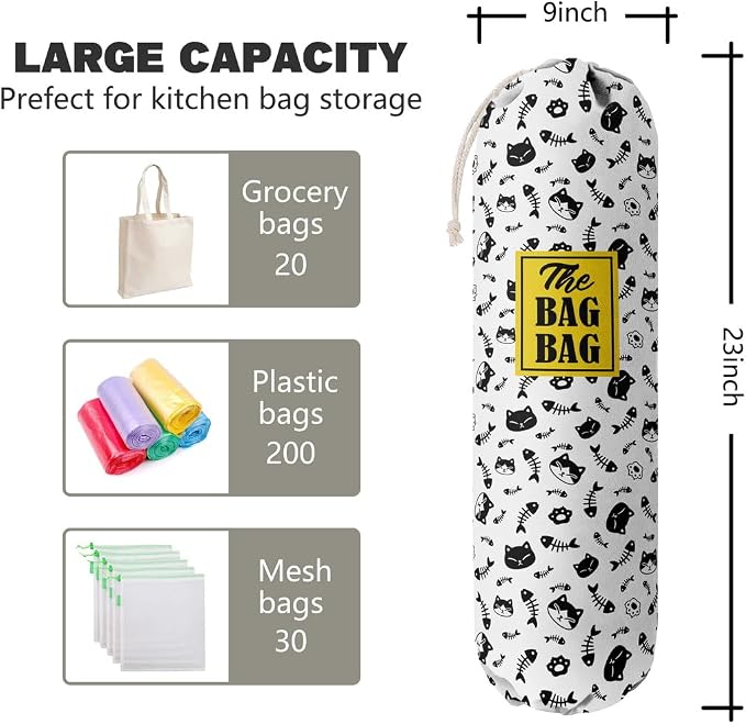 Grocery Bags Holder Organizer For Shopping Bags, Wall Mount Plastic Bags Storage Container Dispensers, Pet Lovers Home Kitchen Bags, The Bag Bag Grocery Bag Holder, Gifts For Women Cat Mom Dad (G-38)