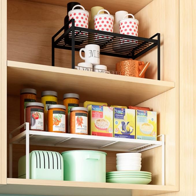 Cabinet Shelf, 13" Kitchen Counter Shelf, Metal Wire Stackable Cupboard Spice Rack, Space Saving Countertop Orgainzer and Storage Rack Shelves for Kitchen Pantry Bathroom (Pack of 2)