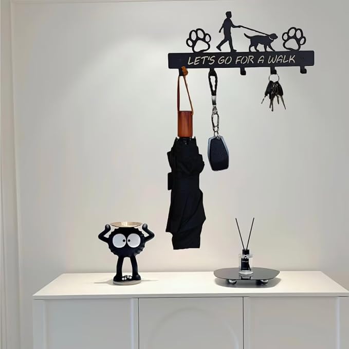 Dog Leash Holder Wall Mount, Dog Supply Organizer with 5 Hooks | Metal Key Hooks for Wall， Wall Storage for Hanging Leash, Vest, Harness, Keys