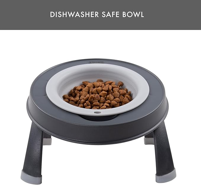 Dexas Pets Single Elevated Pet Feeder/Pet Bowl, Large/ 4 Cup Capacity, Light Gray
