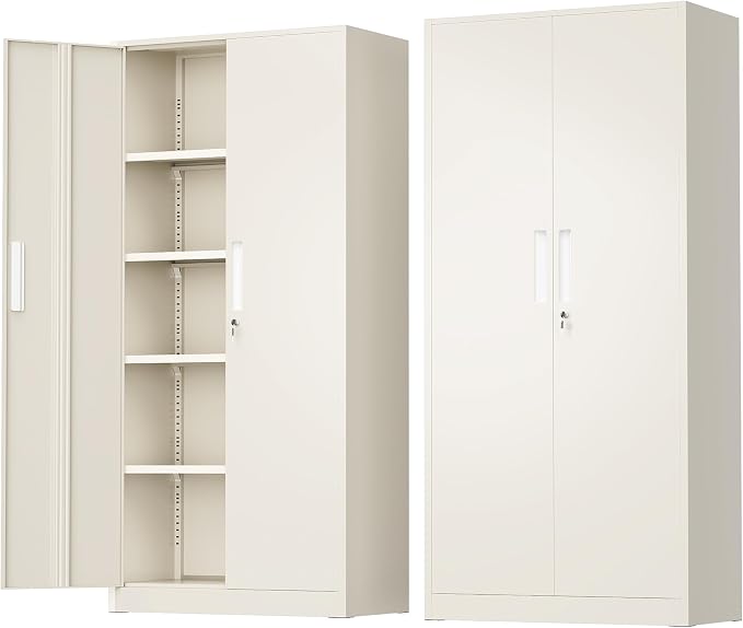Greenvelly Metal Storage Cabinet with Doors and Shelves, 72" Inch Locking Metal Cabinet,Garage Storage Cabinet for Garage Office School Warehouse (Gray)