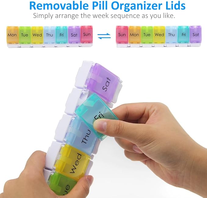 GOGOODA 2 Pack Weekly Pill Organizer Arthritis Friendly 7 Day Pill Holder | Travel Vitamin Container Organizer with Popup Open Design and Ample Space to Hold Vitamins, Fish Oil and Medication