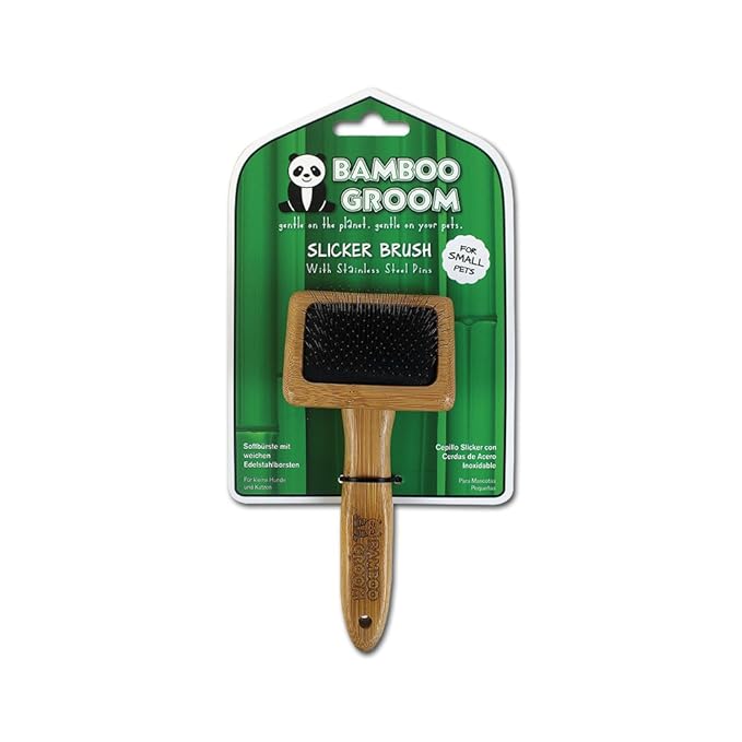 Alcott Bamboo Groom Slicker Brush with Stainless Steel Pins for Pets, Small,Black