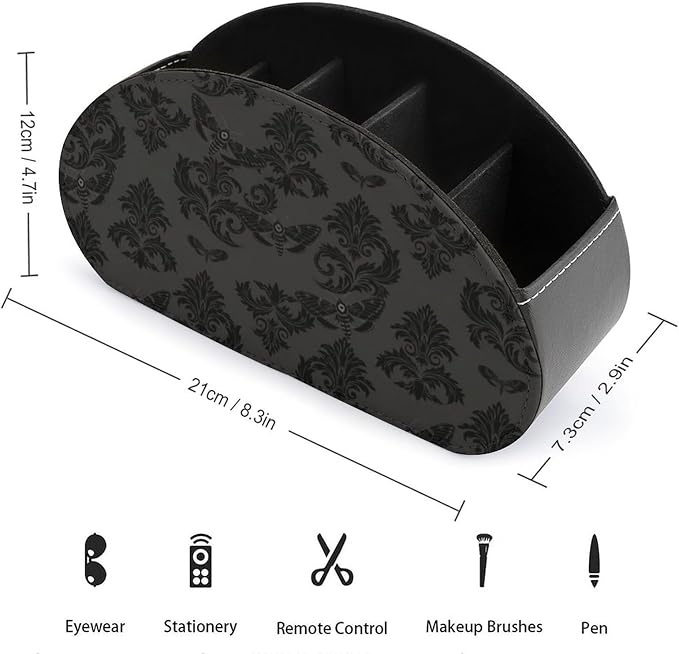 Desk Remote Control Holder Organizer Gothic Death Moth Boho 5 Compartment | Remote Caddy Box, Gothic Death Moth Boho, Pu Leather, Fit Media Player, Maleup Brush, Office Supplies Accessory