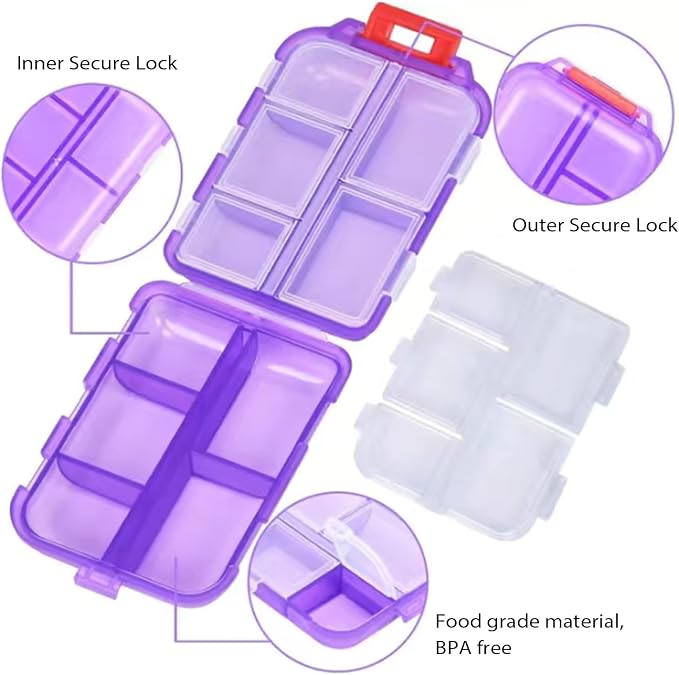 2PCS 7-Day Pill Organizer with Labels – Travel Pill Case, Daily Medication Organizer | Compact & Secure | Fits in Pocket/Purse (3.7” x 2.4”)