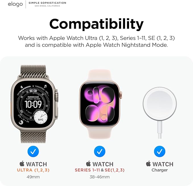 elago W3 Stand for All Apple Watch Series | Ultra3/Ultra2/Ultra/11/10/9/8/7/6/5/4/3/2/1/SE3/SE2/SE1, 49mm, 46mm, 45mm, 44mm,42mm (Black)
