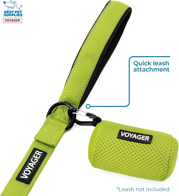 Best Pet Supplies Dog Poop Bag Holder Leash Attachment with Reusable Dispenser for Travel, Walking, Park, and Outdoor Use, Durable with Clip-On - Lime Green, Pack of 2, Mesh Dispenser w/30 Bags