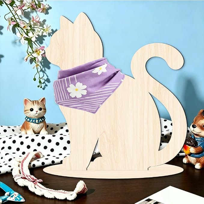 Cat Display Stand for Clothing Scarfs Bandana 11.8 x 10.6 x 0.2 Inch Pet Clothing Display Wooden Cat Silhouette Stand for Pet Stores Shops Window Show Photography Prop Home Decorations